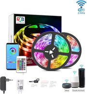Striscia di luce LED a colori RGB, Strisce di luce LED intelligenti Wi-Fi, Funziona con Alexa, Google Home, 12V 5050 Striscia di luce LED per camera da letto 6m di 12m - 12M