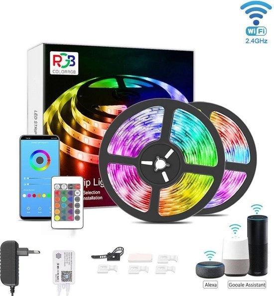 Striscia di luce LED a colori RGB, Strisce di luce LED intelligenti Wi-Fi, Funziona con Alexa, Google Home, 12V 5050 Striscia di luce LED per camera da letto 6m di 12m - 12M