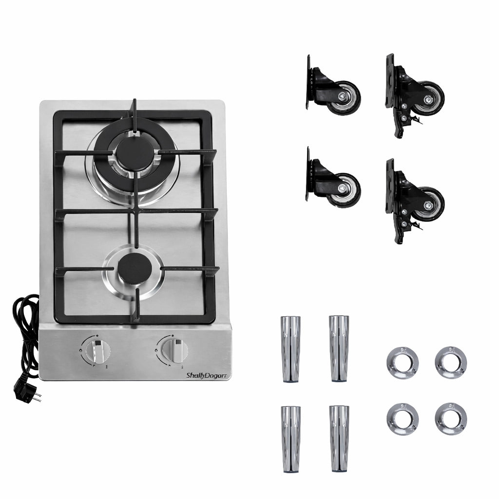 Mobile Mini Cucina 60x40 h85 con Piano Cottura Gas 2 Fuochi Gpl Acciaio Bianco Olmo