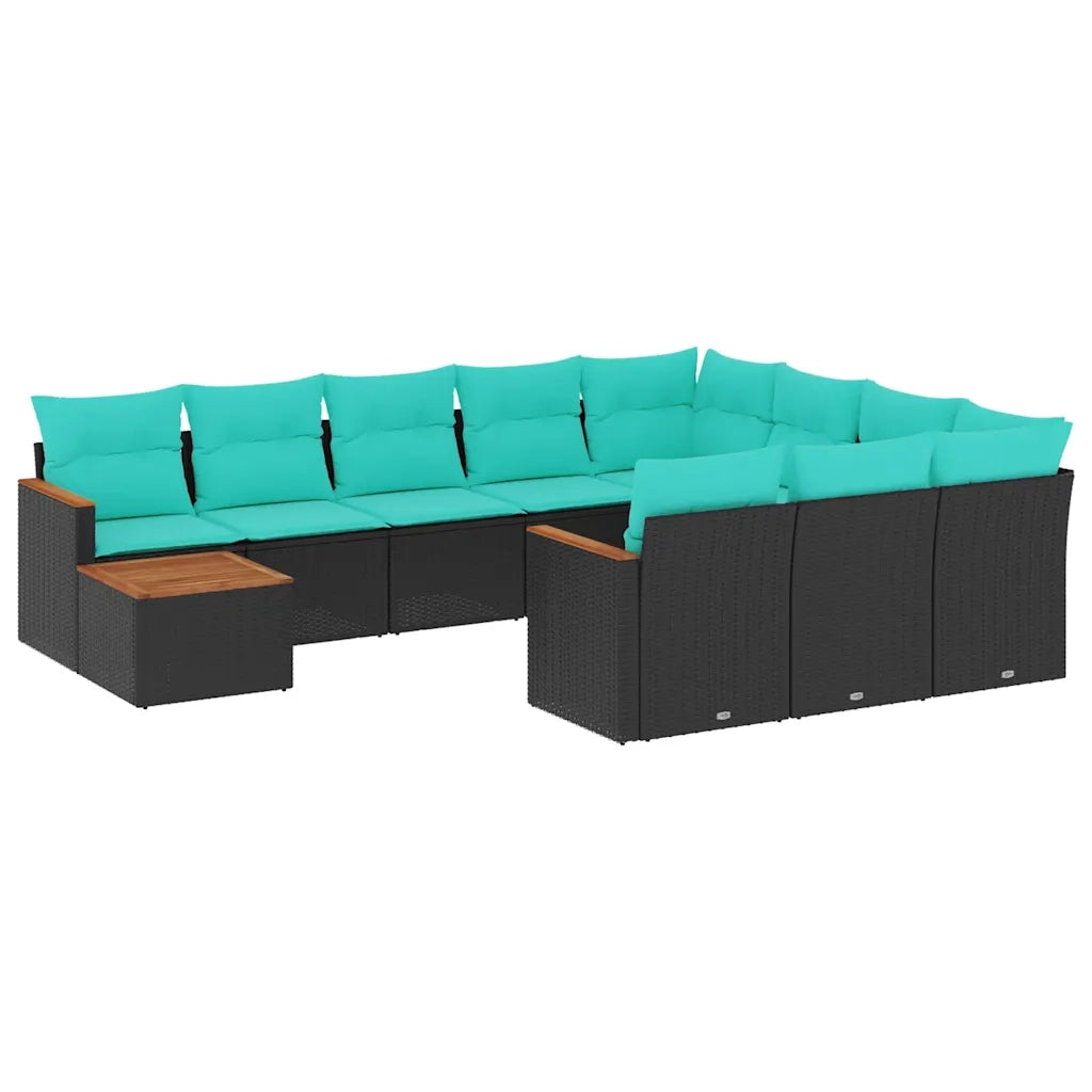 Set Divani da Giardino 11 pz con Cuscini Nero in Polyrattan 3226365
