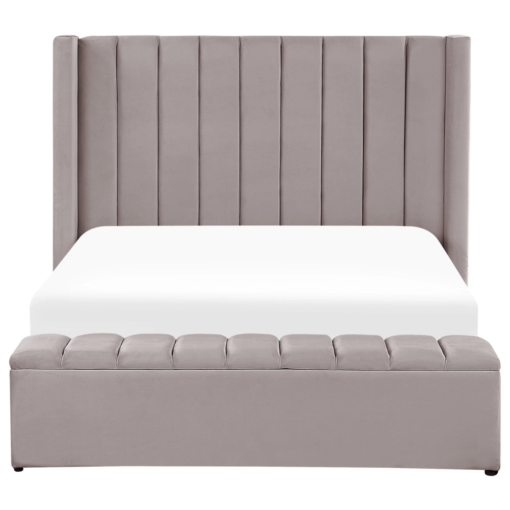 Letto velluto di colore grigio rete a doghe e cassapanca 140 x 200 cm stile moderno glam