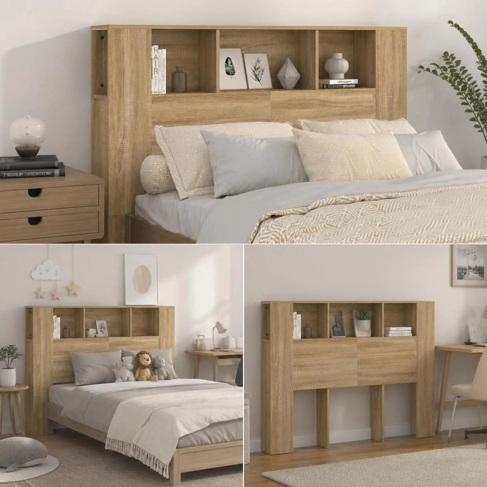 Headboard With Shelves, Sonoma Oak, 140x18.5x104.5 Cm