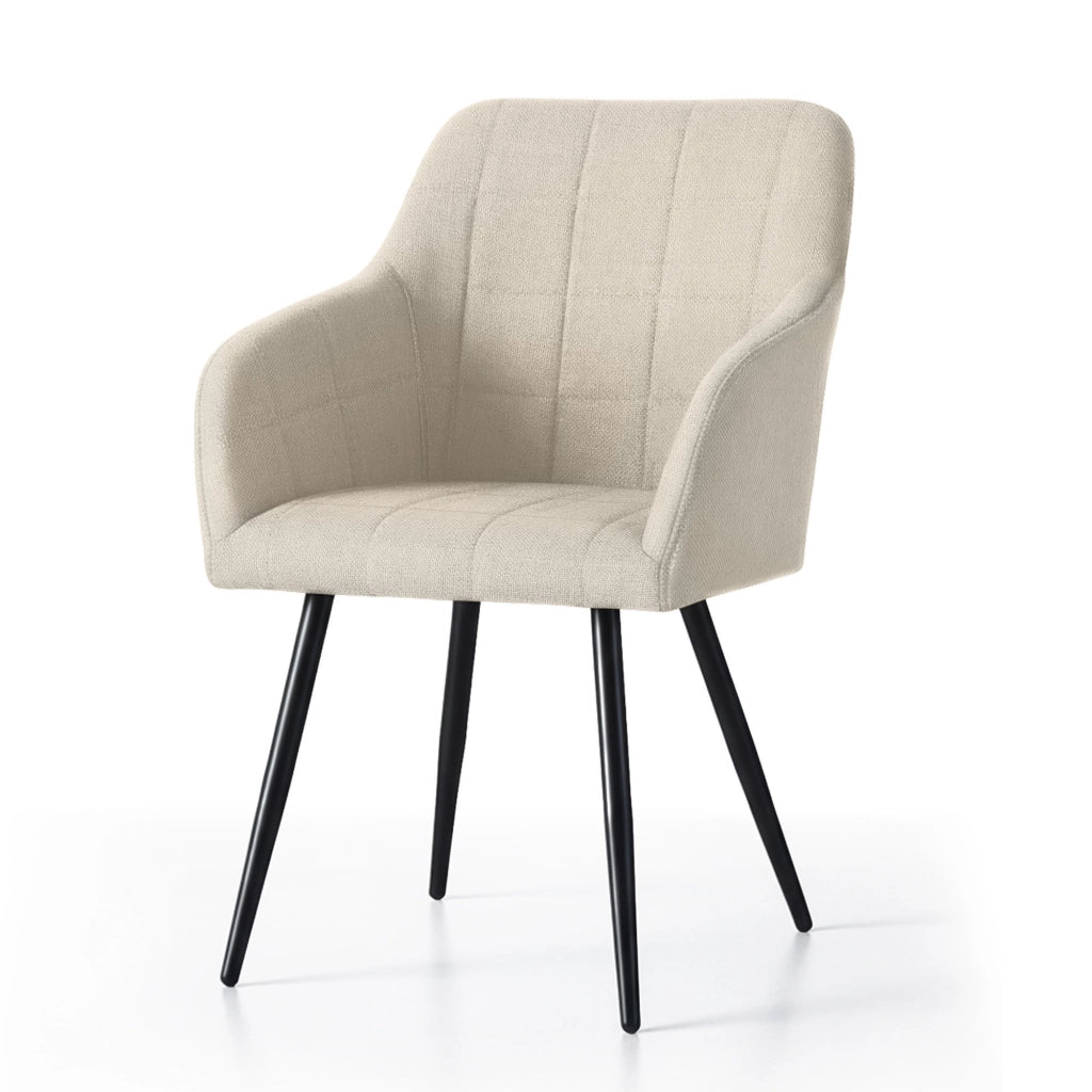 Set di 6 Sedie imbottite con cuciture quadrate LUXANO Beige gambe nere tessuto Lumos