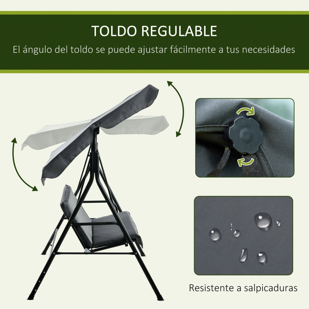 Altalena da Giardino 3 Posti con Telaio Acero e Tetto Aggiustabile ¨C Minimal ¨C Grigio 172x110x153 cm