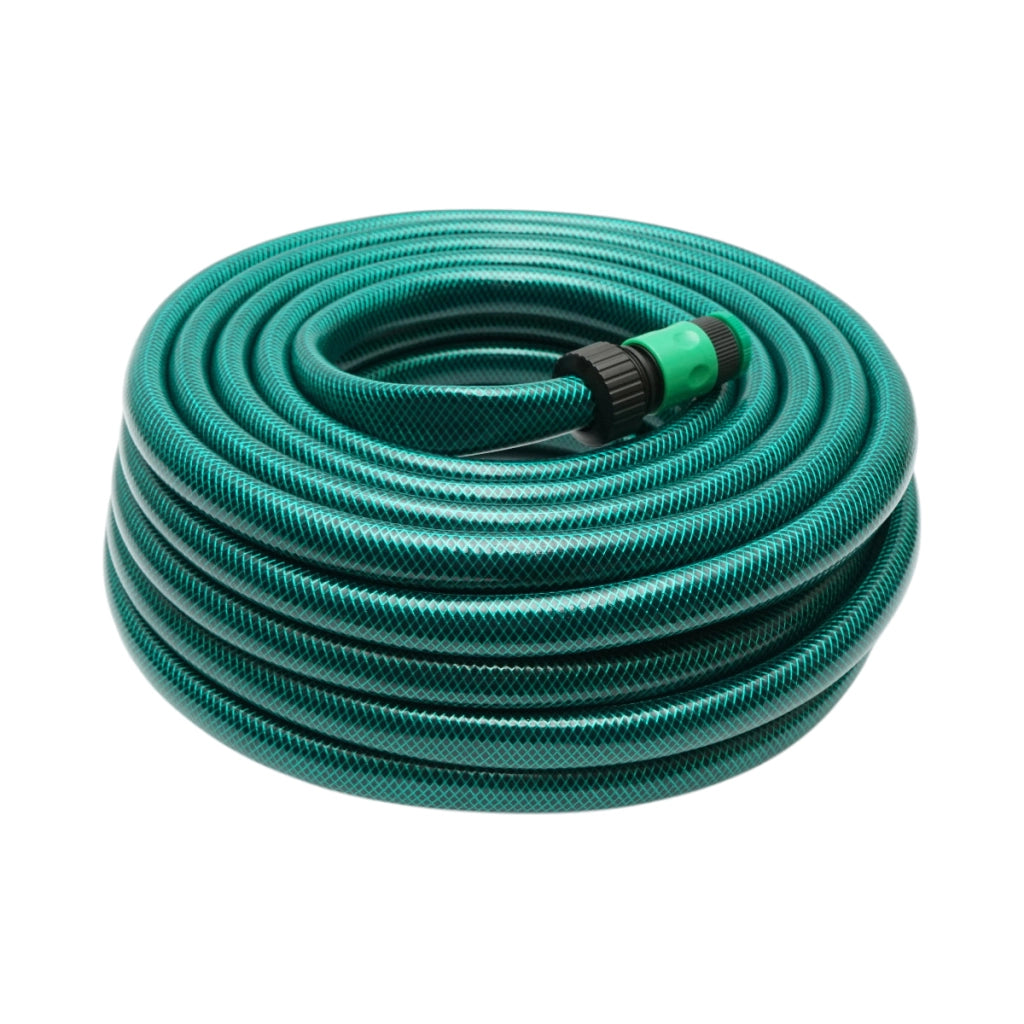 Set tubo da giardino in PVC intrecciato 3/4 pollice – 20 m, con ugello spruzzatore regolabile, connettori e adattatore rubinetto 3/4 pollice – Breckner Germany
