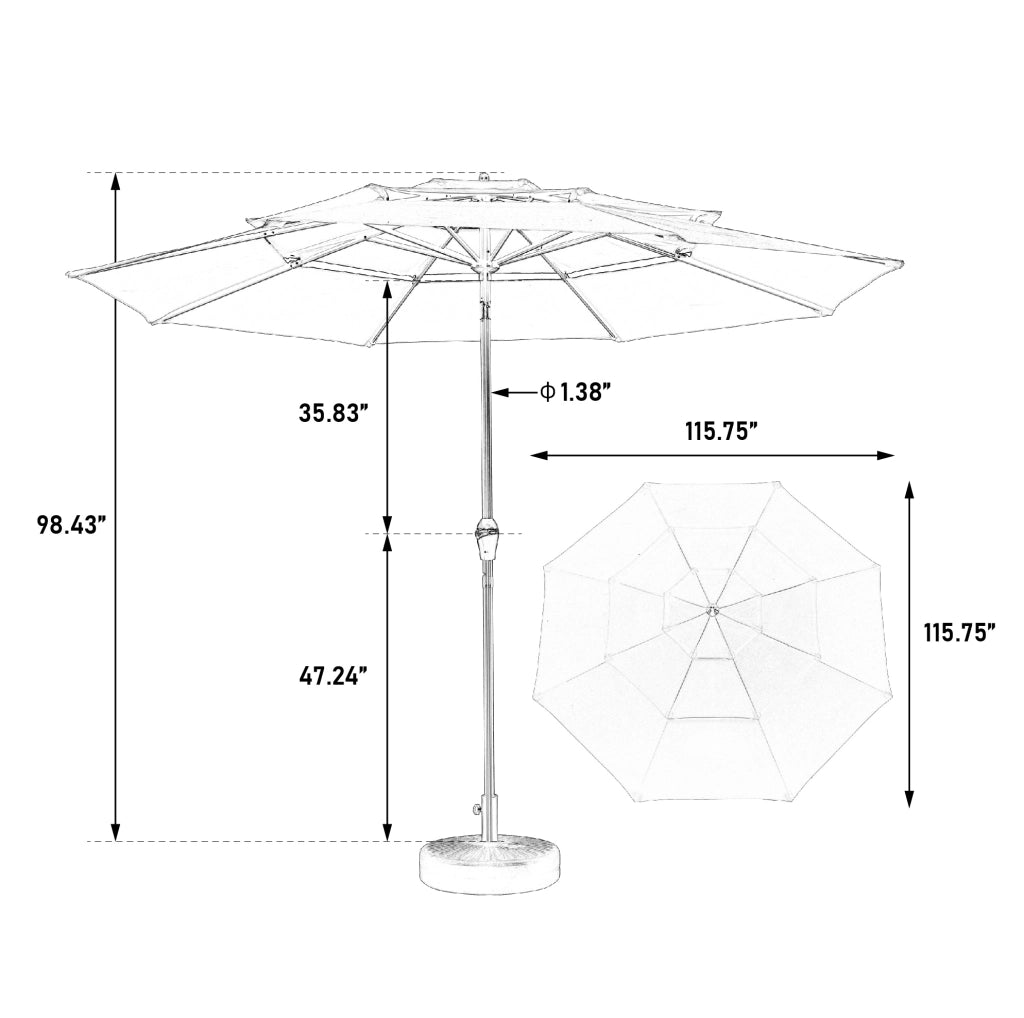 Ombrellone da giardino 10 ft a 3 livelli con inclinazione automatica; khaki; in acciaio
