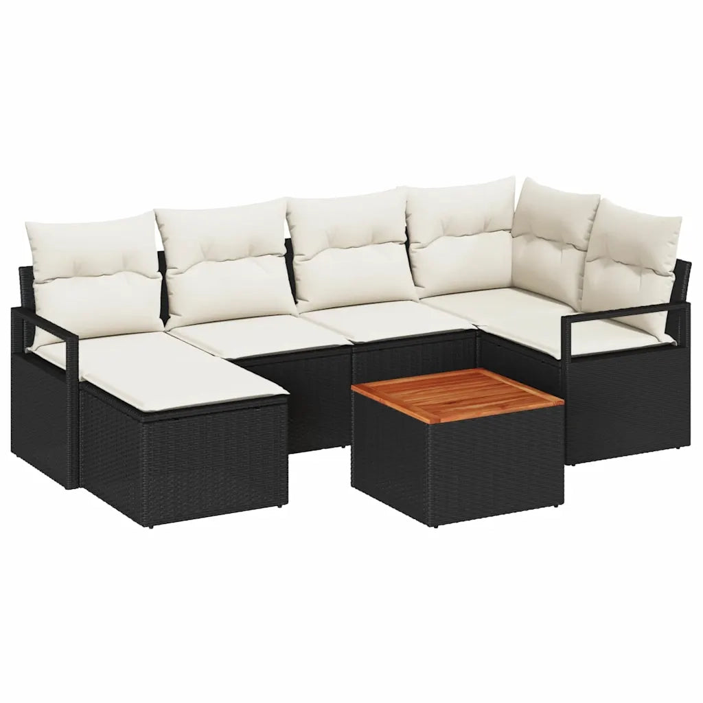Set Divano da Giardino con cuscino 7 pcs Nero polyrattan