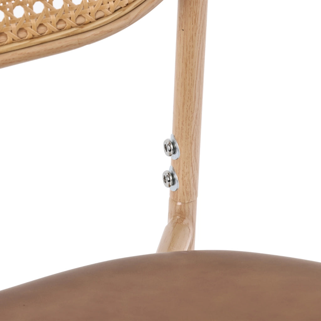 Set di 4 sedie da pranzo moderne in PU marrone con schienale ovale in rattan e gambe in metallo