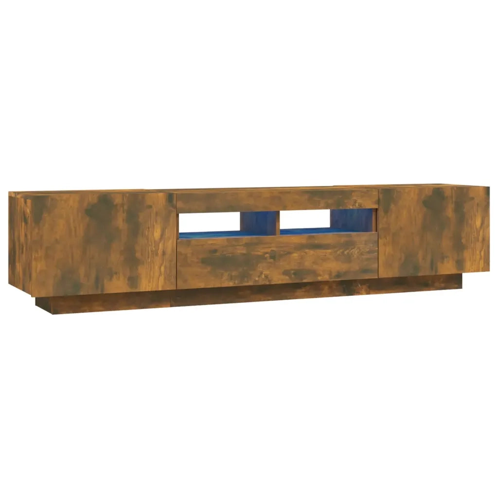 Set Mobili TV 2pz | Armadietto TV | Mobile Porta TV con Luci LED Rovere Fumo in Legno Multistrato