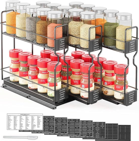 Organizzatore per erbe e spezie estratto - Organizzatore da cucina robusto e estratto con etichette e matita nera