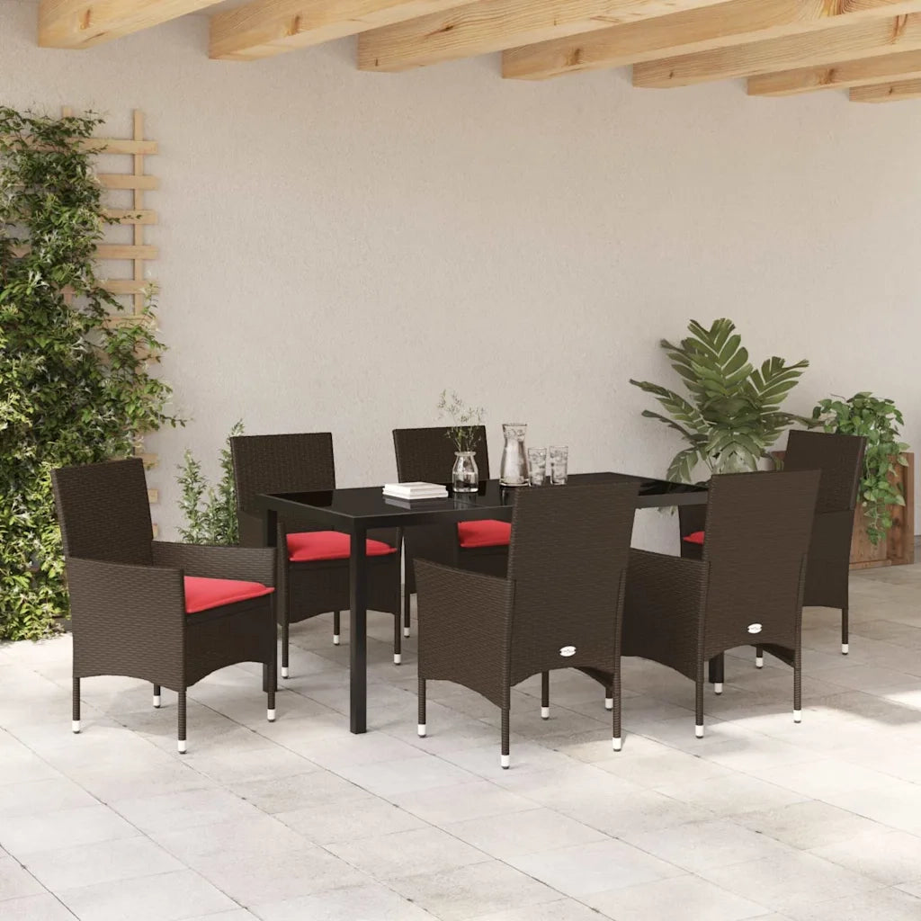 Set di tavolo e sedie con cuscino 7 pcs Marrone Rattan in PE