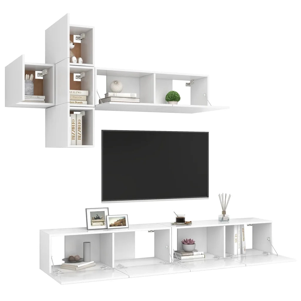 Set Mobili Porta TV 7 pz-Set di 7 Credenza per TV Bianco in Legno Multistrato 575827