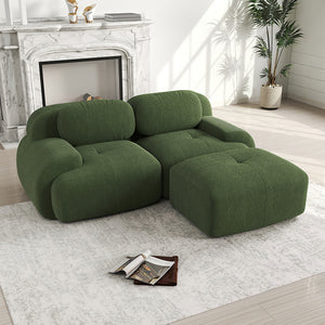 Divano velluto con LED e USB-C - Xylo - Poggiapiedi con storage, grigio chiaro