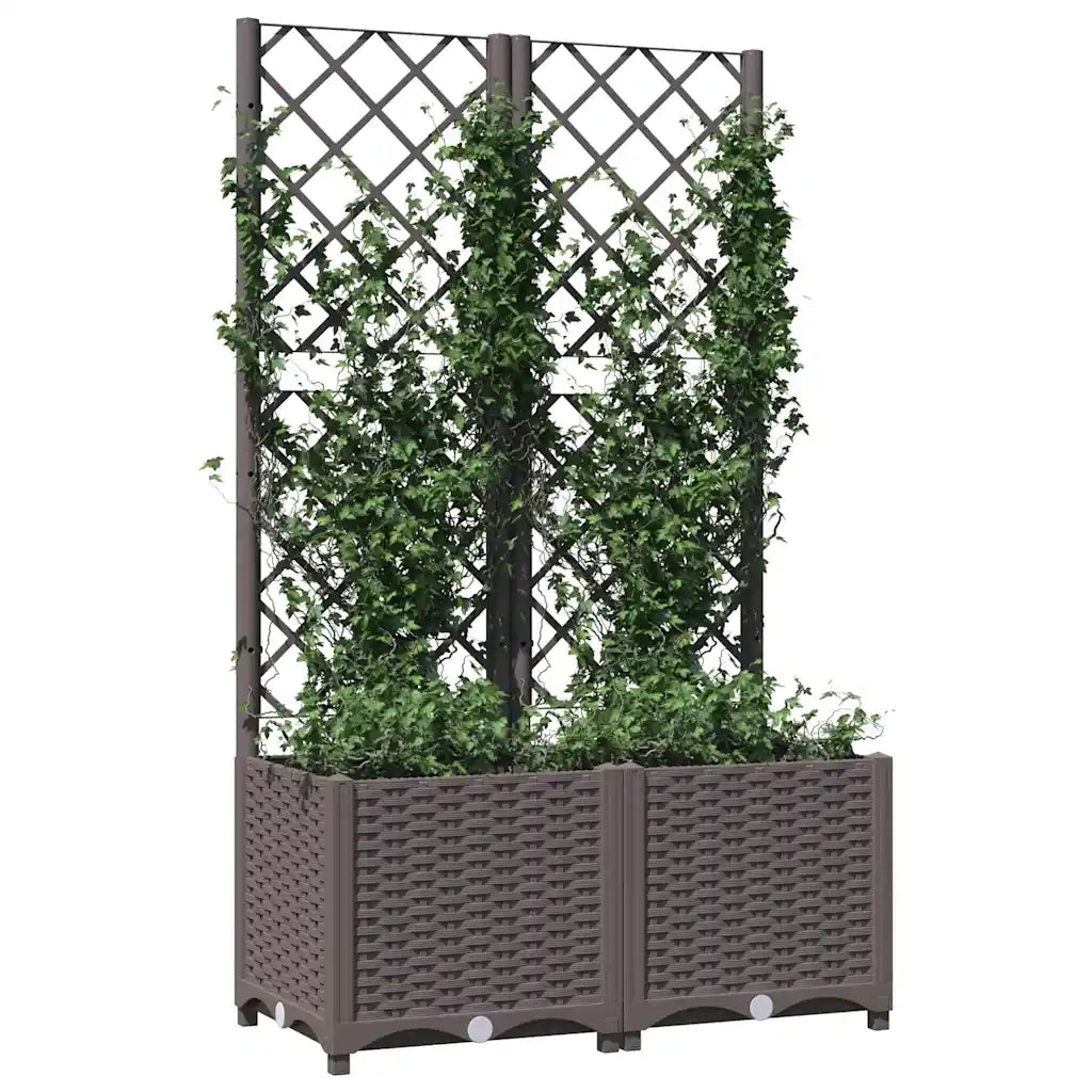 Fioriera da Giardino con Graticcio-Vaso da Esterno-Fioriera con Griglia Marrone 80x40x136 cm in PP