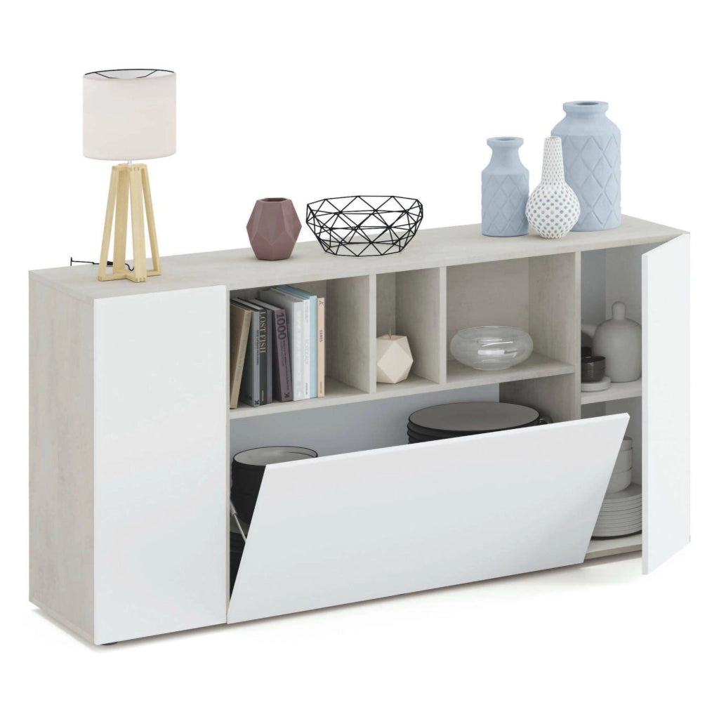 Madia Crisantemo, Credenza 2 Ripiani, 150x41x76h cm Bianco