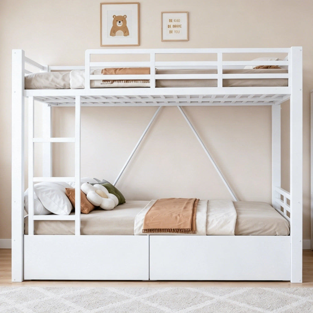 Letto a castello letto matrimoniale con 2 cassetti; scala e sponde di sicurezza 140 × 200 cm; senza materasso
