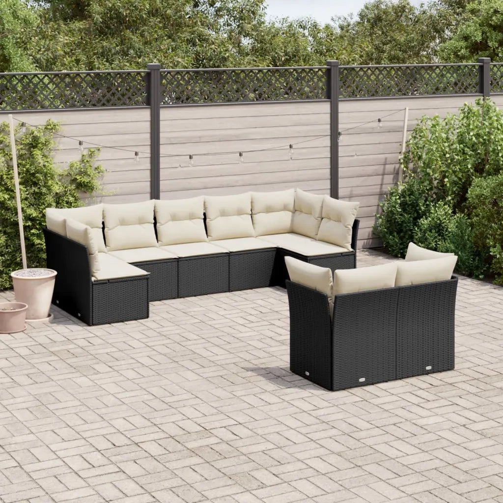 Set Divani da Giardino 9 pz con Cuscini Nero in Polyrattan 3218146