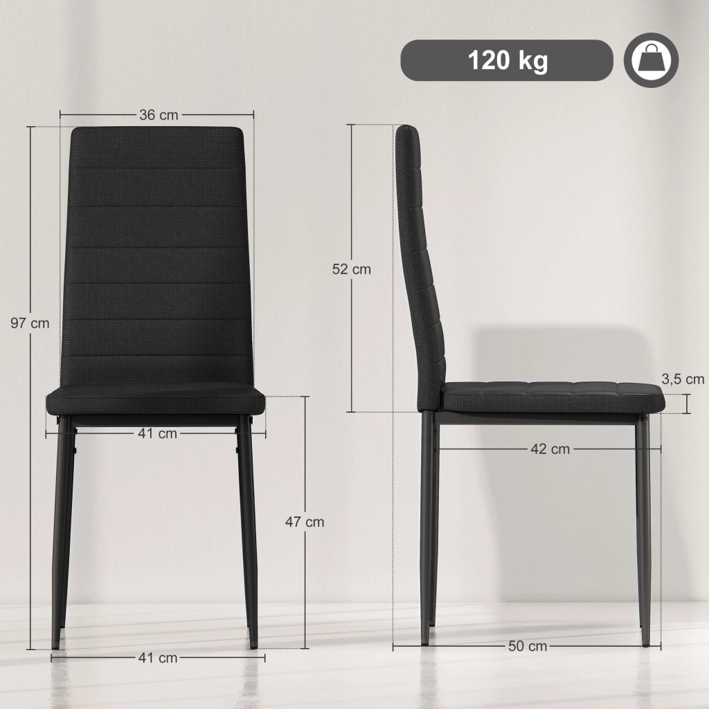 Set di 6 Sedie da Pranzo Moderne Imbottite con Schienale Alto e Gambe in Metallo 41x50x97 cm Nero ¨C Minimal