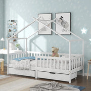 Letto a casa bianco con recinzione funzione di stoccaggio in legno massello 200x90 cm