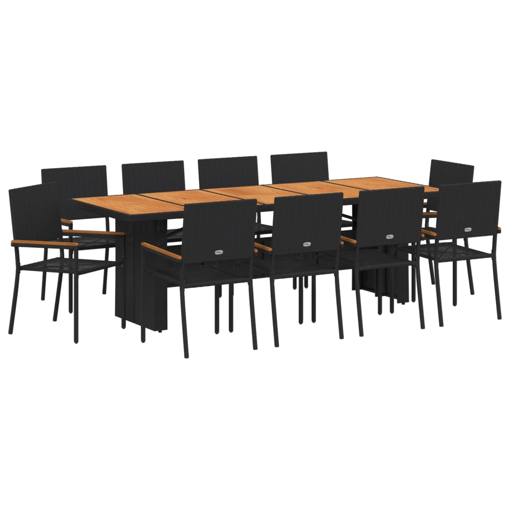Set da Pranzo da Giardino in 11 Pezzi  in Polyrattan Nero