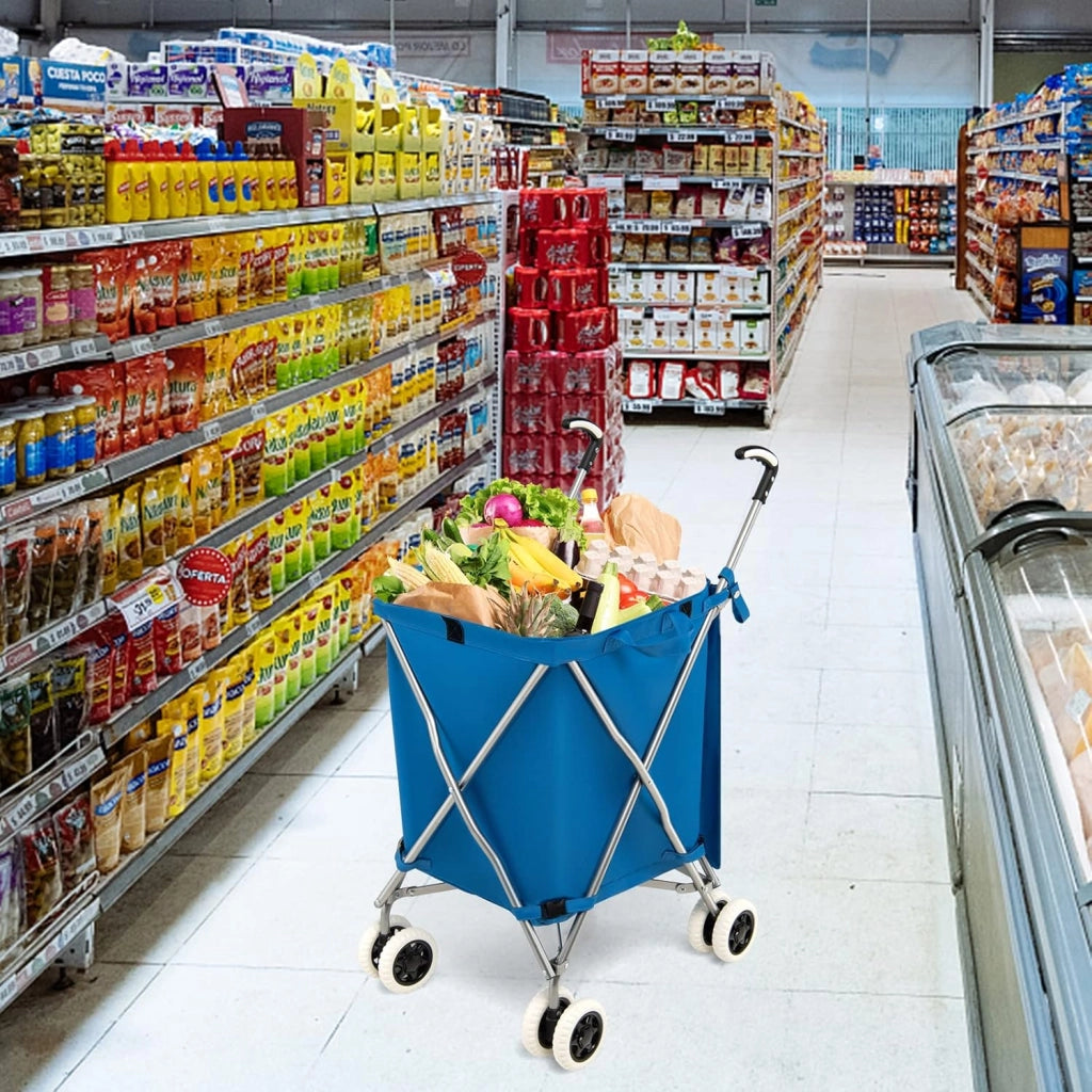 Carrello Spesa Pieghevole con Ruote, Carrello Portaspesa con Fodera in Tessuto Oxford Rimovibile e Impermeabile, 90L, Capacità di peso 55 kg (Blu)