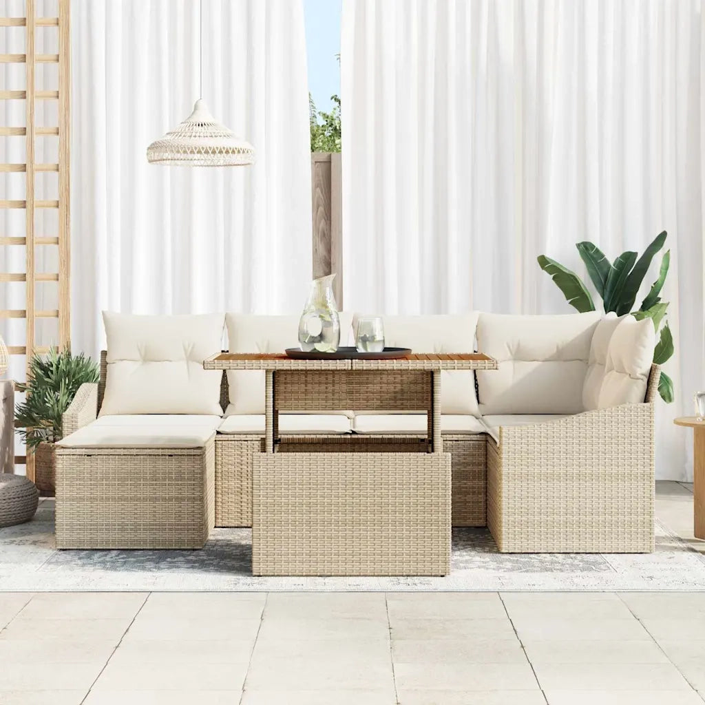 Set da Pranzo per Giardino con cuscino 7 pcs Beige e Crema