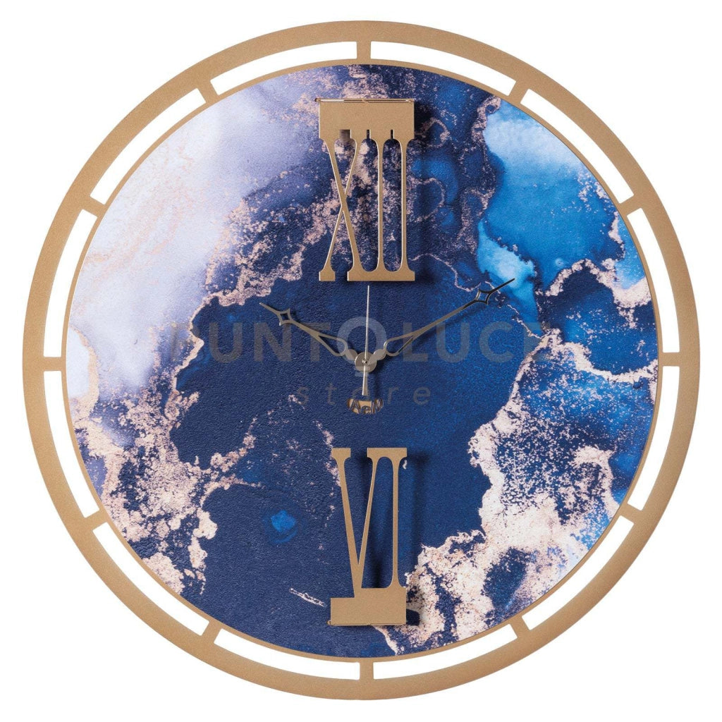 orologio effetto marmo pregiato mood Oro laccato e marmo blu in Ferro Diametro63cm