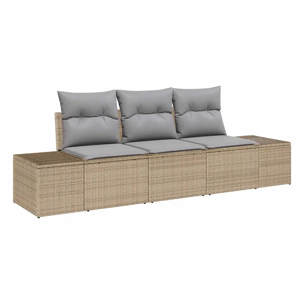 Set di divani con cuscino 3 pz | Set Salotto da Giardino Beige polyrattan