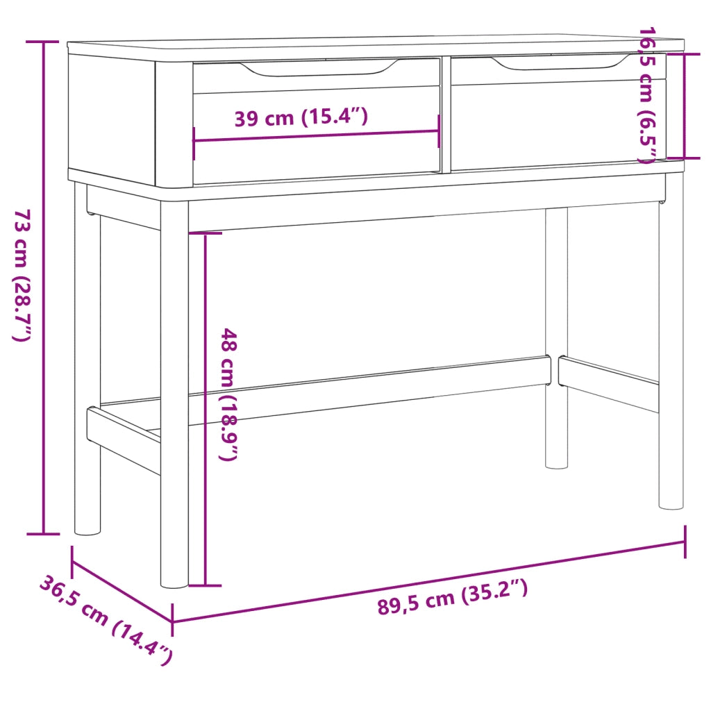 Tavolo Consolle FLORO Bianco 89,5x36,5x73cm Legno Massello Pino