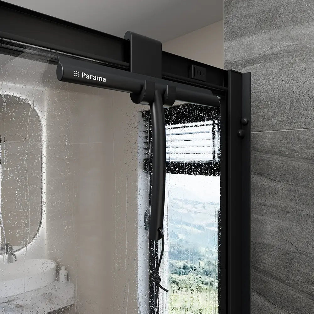 Tergivetro in silicone nero con anima in acciaio inox e gancio per box doccia | Tergi