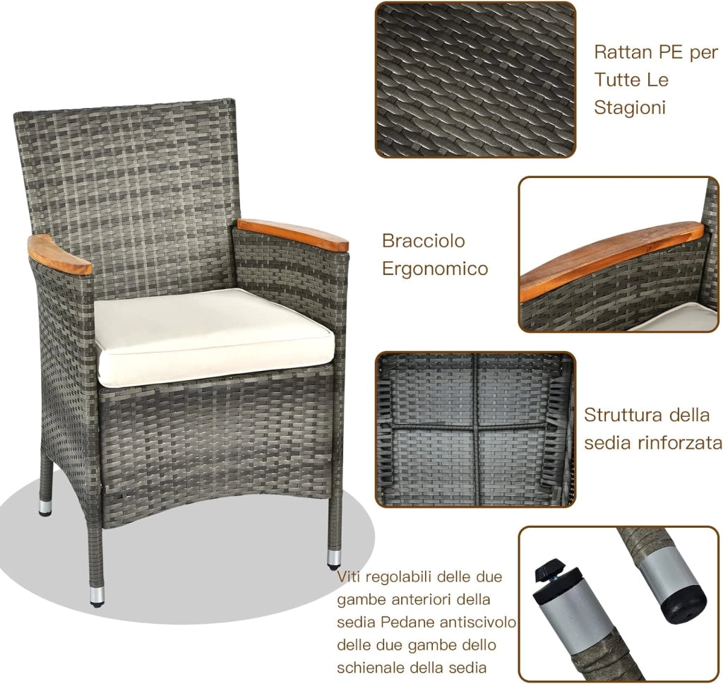 Set 9 Pezzi da Pranzo per giardino, Set di Mobili Esterno in Rattan PE, con 1 Tavolo Rettangolare e 8 Sedie con Cuscini, Ideale per Giardino Piscina e Cortile
