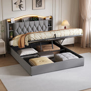 Letto matrimoniale con contenitore 160x200 cm imbottito con testiera portaoggetti LED USB Type-C alzata idraulica velluto grigio