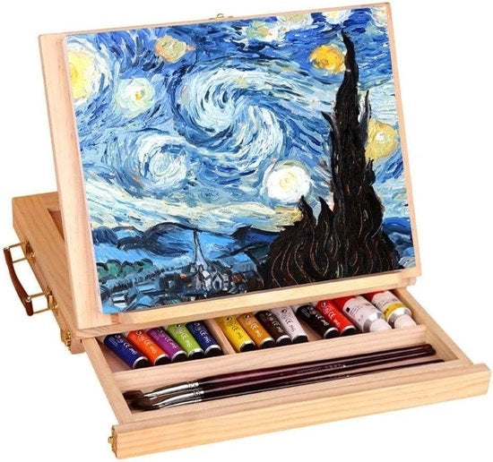 Sedia da Pittura in Legno Flessibile con Carrello per Bambini - Cassettone da Pittura in Legno per Artisti e Principianti