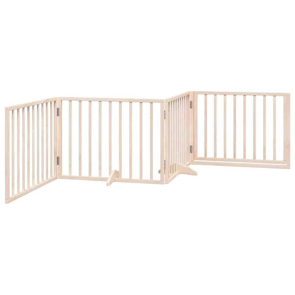 Cancelletto per cani con porta pieghevole 4 pannelli 320 cm in legno di pioppo 352177