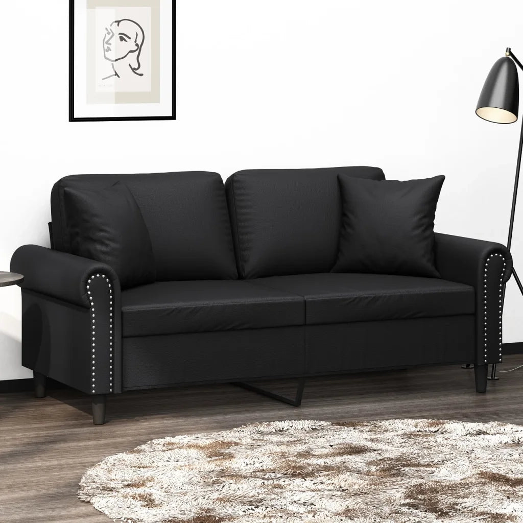 Divano a 2 Posti con Cuscini-Sofa 2 Posti con Cuscini Nero 140 cm in Similpelle 517115