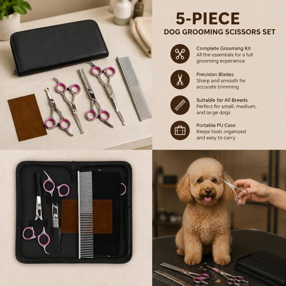 5-piece Stainless Steel Dog Grooming Scissors Set