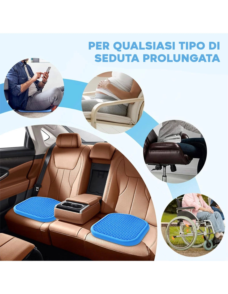 Set 3 Pezzi Cuscino Gel per Sedute Prolungate 37x30x4 cm Ergonomico