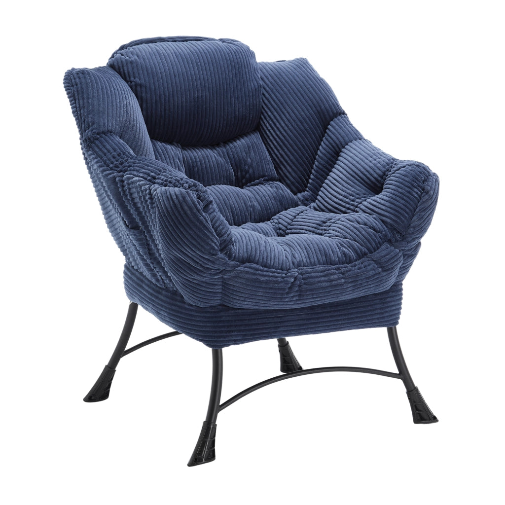 Poltrona relax con poggiapiedi e tasca laterale in acciaio blu navy