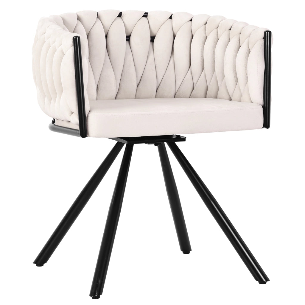 Sedia da pranzo girevole in velluto beige con struttura in metallo e schienale ergonomico