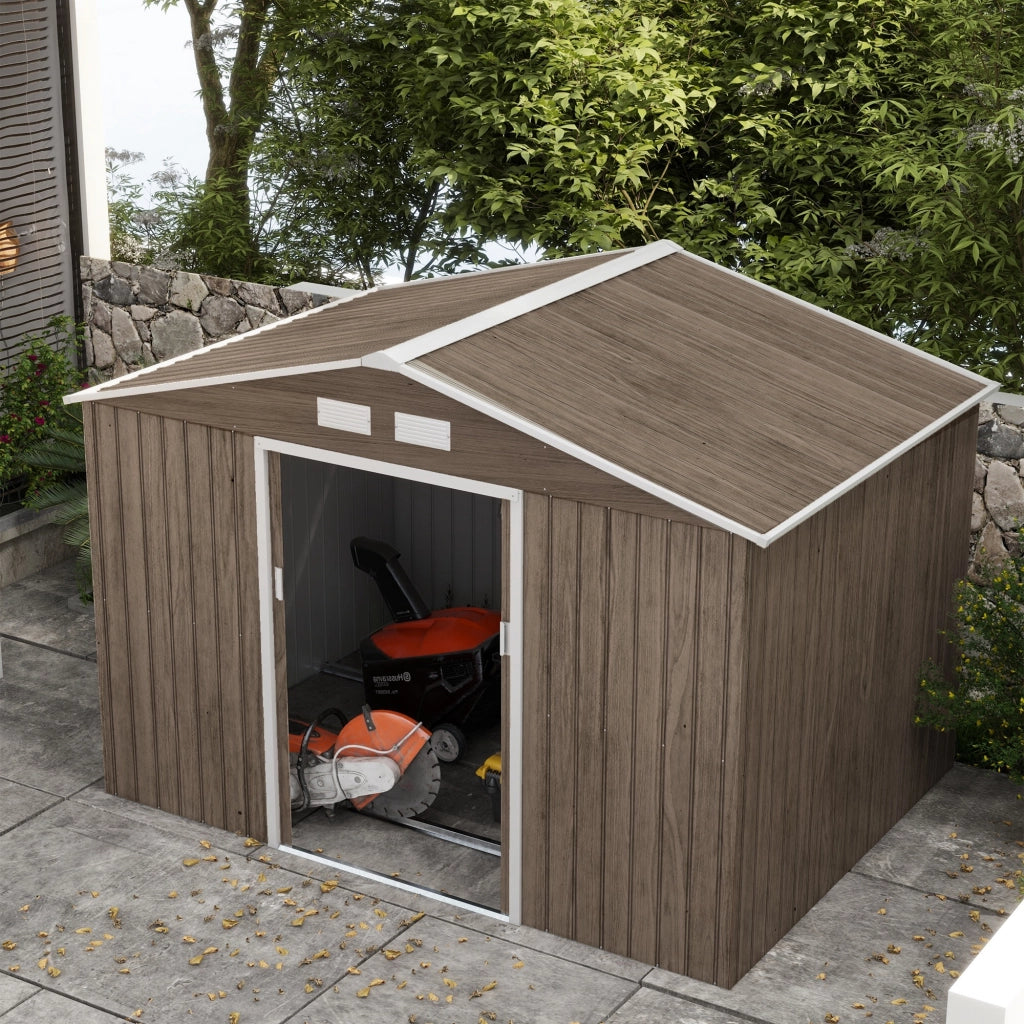 Casetta da giardino in acciaio 277 x 195 x 192 cm con 2 porte scorrevoli e 2 aperture di ventilazione, marrone