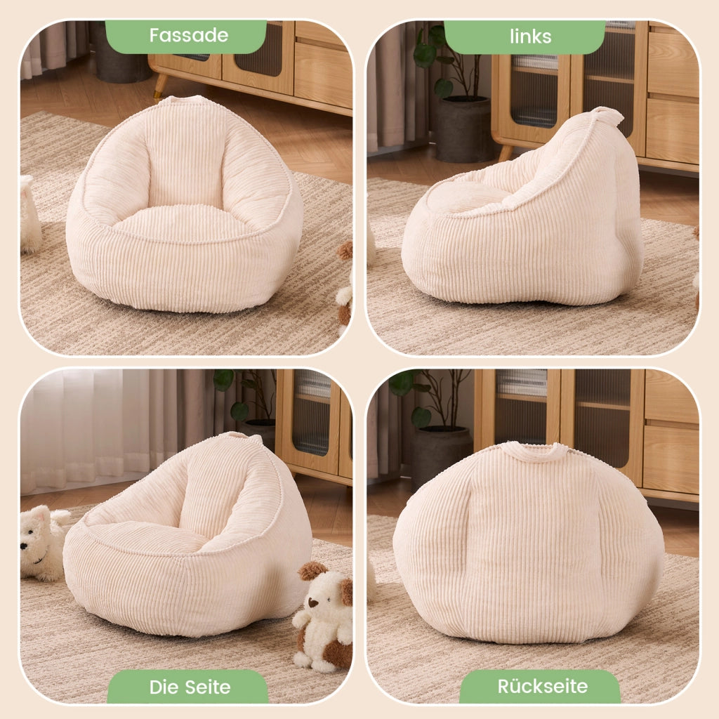 Poltrona pouf ergonomica - con schienale avvolgente - in corduroy beige - 40×31×20 cm