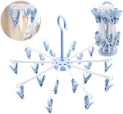 Set da asciugatura 2 pezzi, stendardo da bucato con 40 pinze, asciugatrice rotante pieghevole, carosello per asciugatura piccolo, appoggio per calze, hanger per calze, stendardo per calze e intimo (blu)