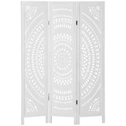 Separé Paravento da Interni Pieghevole a 3 Pannelli in Legno Intagliato, 120x170cm, Bianco