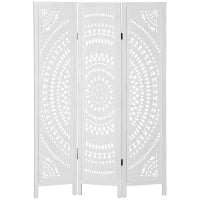 Separé Paravento da Interni Pieghevole a 3 Pannelli in Legno Intagliato, 120x170cm, Bianco