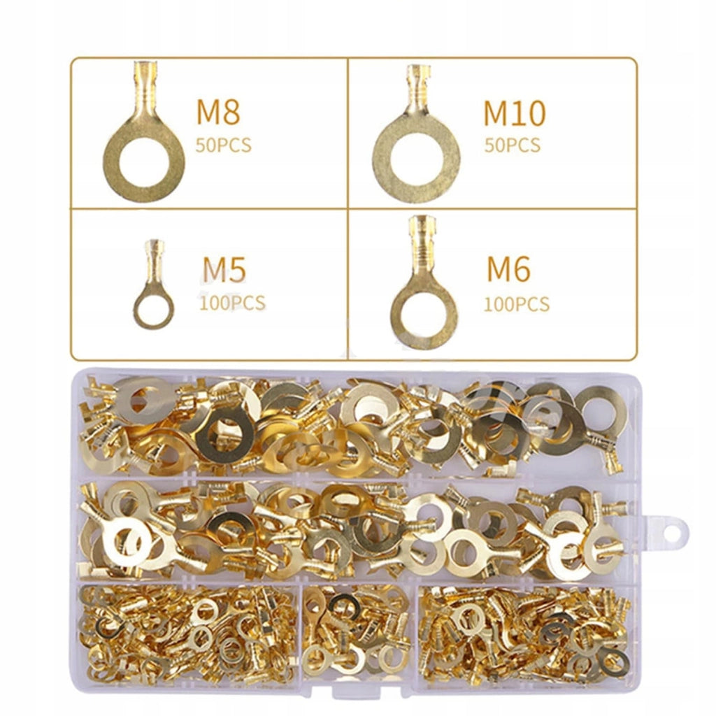 Set di Connettori ad Anello M6-M10 – Ottone di Alta Qualità | 300 Pezzi, Alta Conduttività, Resistenza all'Ossidazione