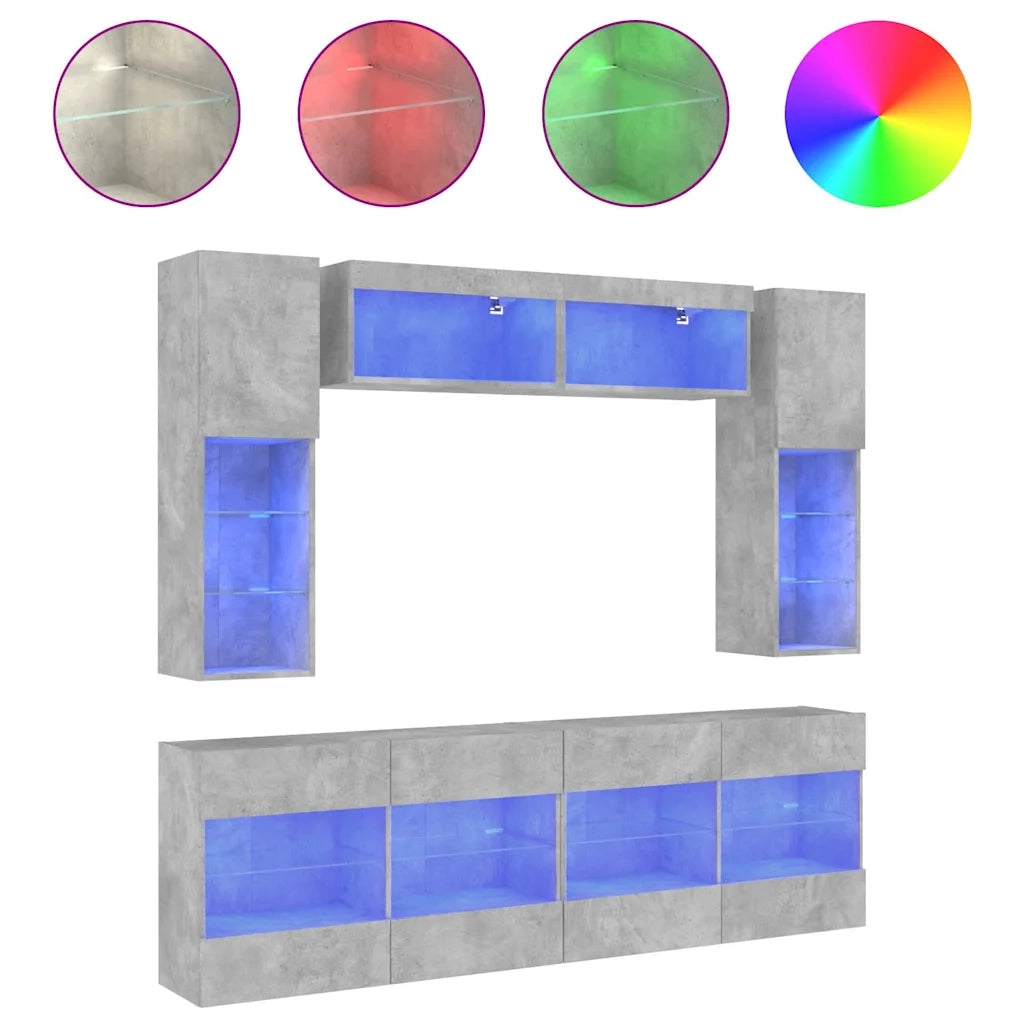Set Mobili TV a Muro 6 pz con Luci LED Grigio Cemento