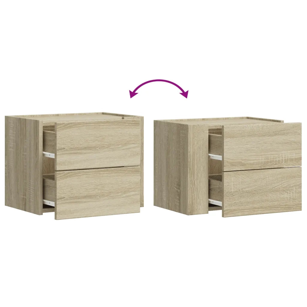 Set di 2 Comodini | Armadio da Notte | Mobiletto da notte a Muro Rovere Sonoma 45x30x35 cm
