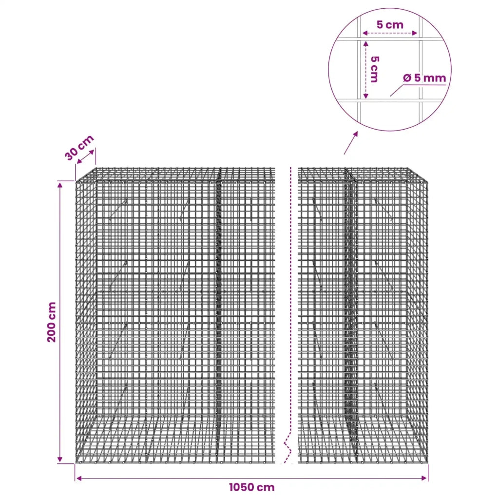 Gabione con Filo da 5 mm e Rete da 5x5 cm 1050x30x200 cm 3464223