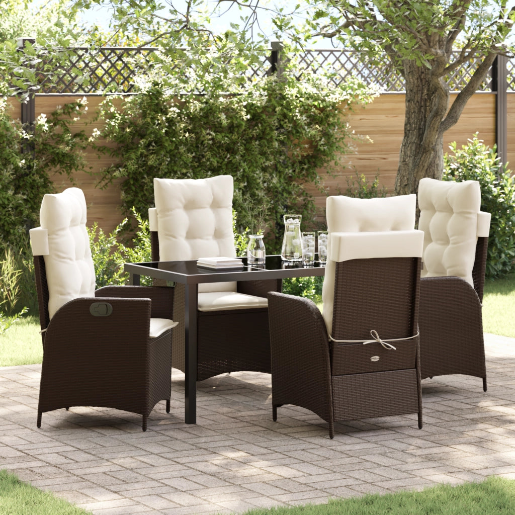 Set da Pranzo da Giardino 5 Pezzi con Cuscini Marrone Rattan Polipe