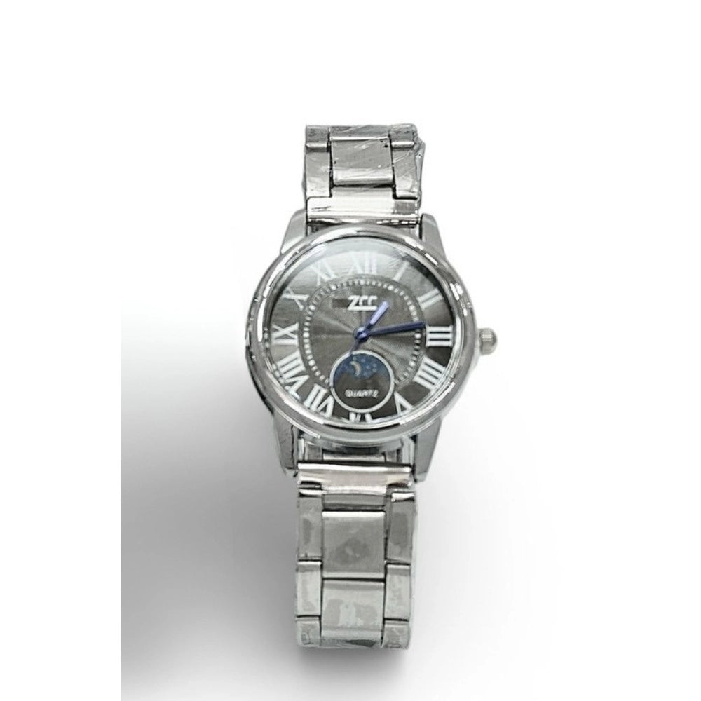 Trade Shop - Orologio Da Polso Donna Moderno 32 Mm Acciaio Quadrante Grigio Con Luna -